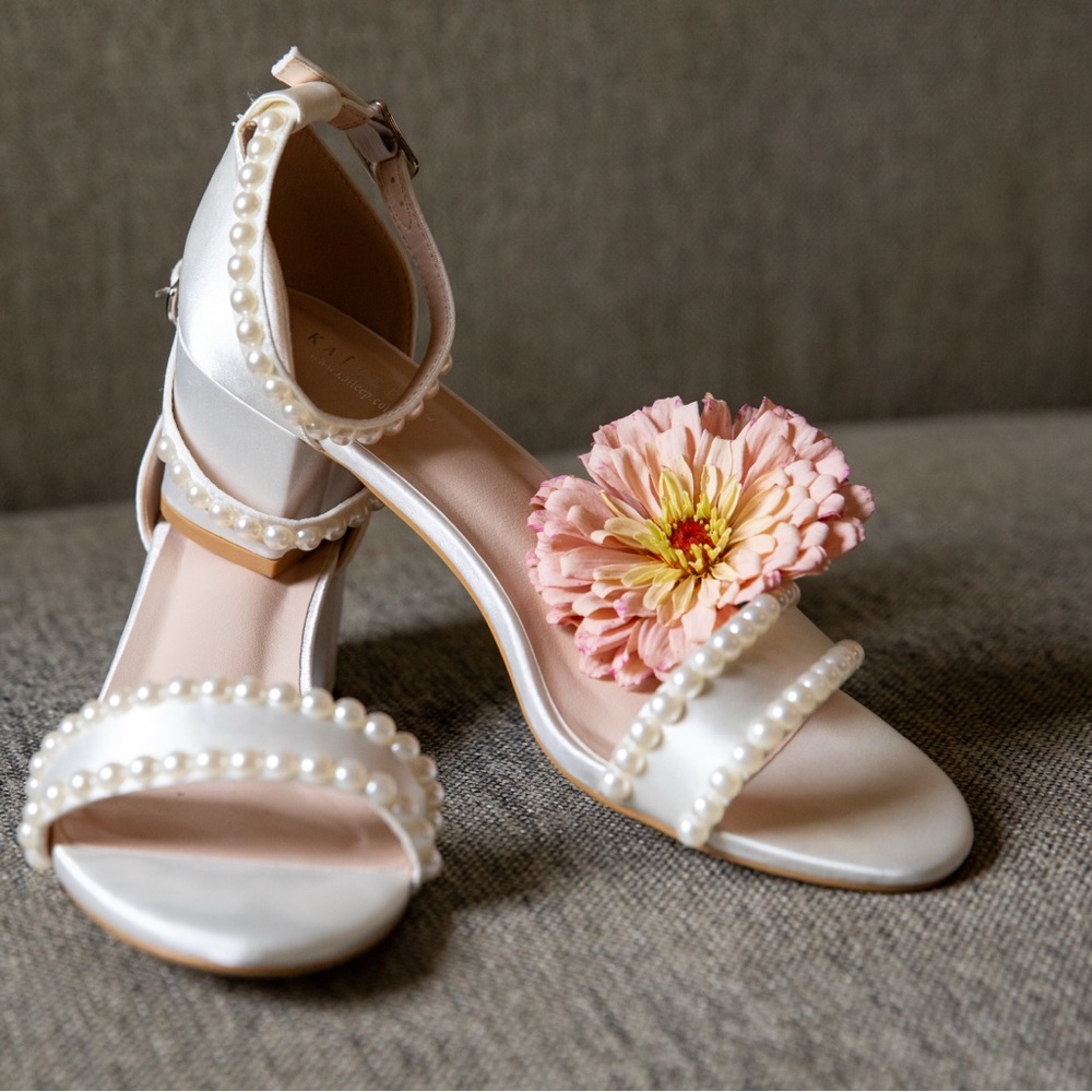 Kailee P Naomi - Satin Block Heel Sandals with Pearls